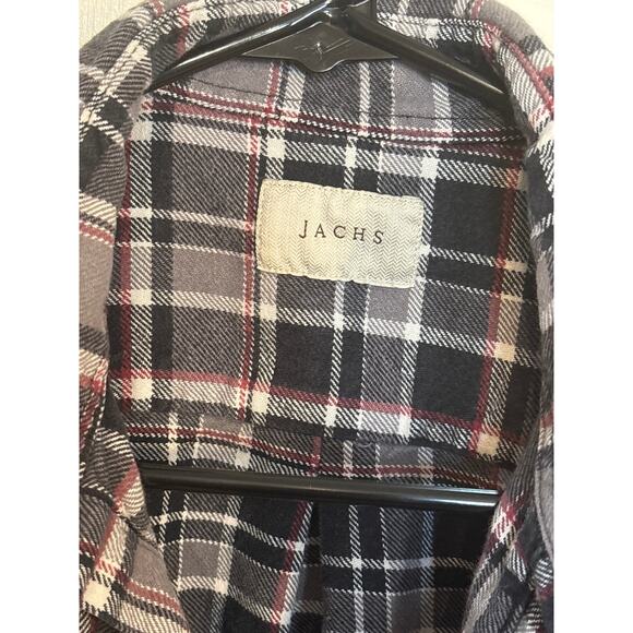 Jachs Men Gray and Red Flannel Button Up Shacket Heavyweight Outdoor Medium - Picture 3 of 5